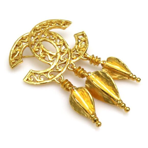 CHANEL Gold Logo Brooch - Picture 1 of 5